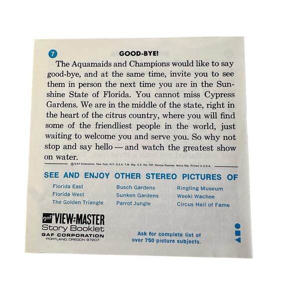 GAF View-Master A 967 CYPRESS GARDENS WATER SKI SHOW 3 Reel Set with Booklet - Picture 6 of 11